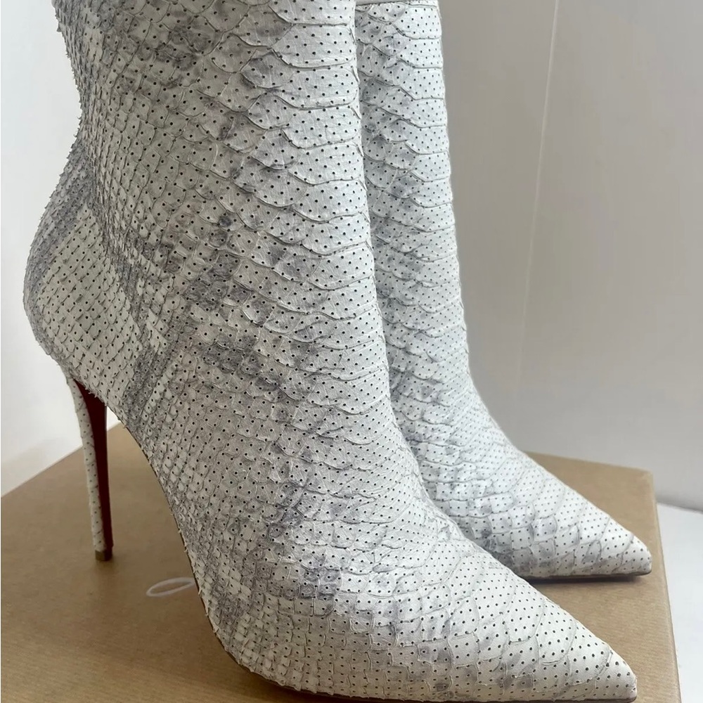 Christian Louboutin White Snakeskin Heeled Boots